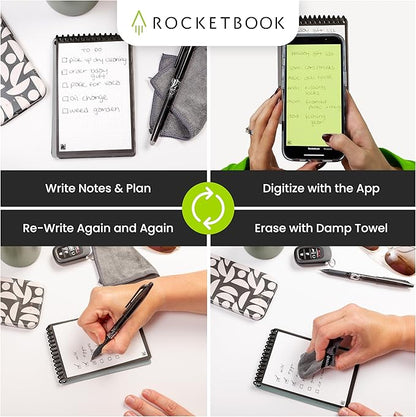 Rocketbook Mini Reusable Smart Notepad, Pocket Size Notebook 3.5x5.5, Gray - Dotted Pages, App-Connected, Erasable, Ideal for On-The-Go List Taking & Quick Notes Anywhere