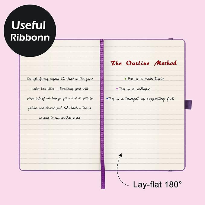 Ruled Notebook/Journal - Classic Lined Journal/Notebook, 5.3'' x 8.26'', Hardcover with Thick Paper, Banded + Pen Holder +Inner Pocket - Purple