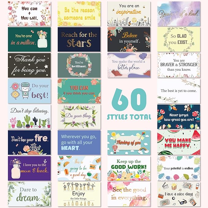 Jinei 300 Inspirational Affirmation Cards Positive Motivational Cards Small Mini Encouragement Quotes for Women Mother's Day Church(Flower Style)