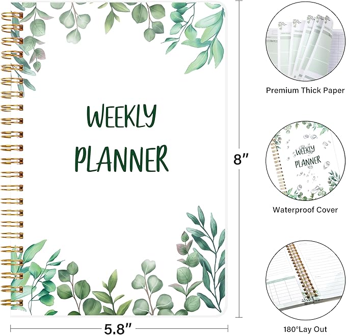 KMQOY Weekly Planner Undated 52 Weeks To Do List Notebook with Habit Tracker Spiral Weekly Planner Notebook for Teacher, Office, School,Family,5.8" x 8"