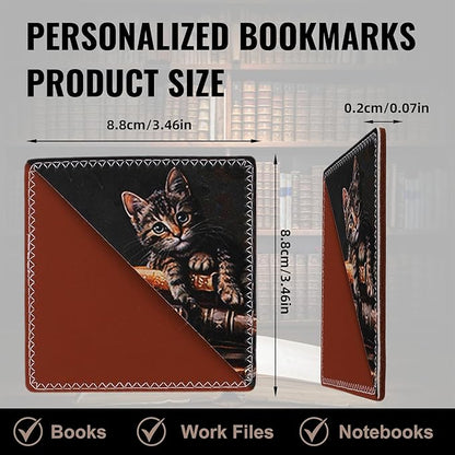 4 Pieces Leather Bookmarks, Cute Book Accessories for Reading Lovers, Page Markers for Women Men Kids Students Teachers Retirement Birthday Gift (Cute Cat)