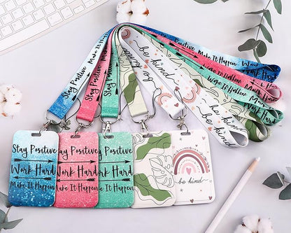 Pink ID Badge Holder Lanyard & Retractable Badge Reel Positive Lanyard for ID Badges Cute Key Lanyard for Women Girls Teachers Aesthetic Work & School Lanyard ID Holder Cruise Lanyard(Quote)
