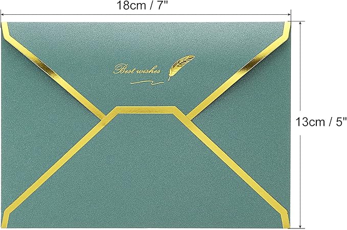 PATIKIL V Flap Envelopes, 10 Pack 7 x 5'' Luxury Style Gold Border Greeting Card Envelope for Invitations Weddings, Green