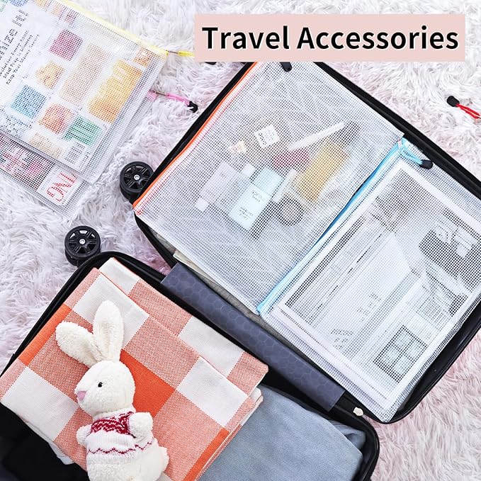 EOOUT 72pcs Mesh Zipper Pouch, A4 Size, 12 Colors Zipper Bags for Organizing Storage, Waterproof Puzzle Bag, Zipper File Bags for Board Games and School Office Supplies