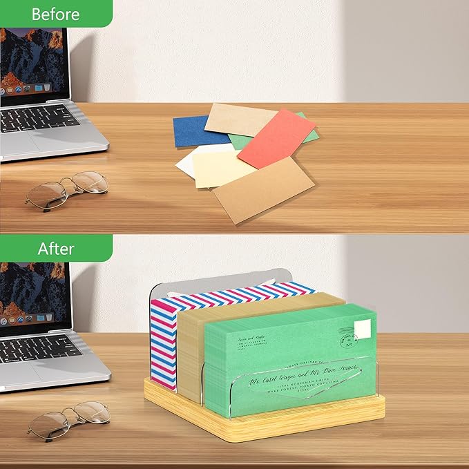 MinBoo Mail Organizer File Holders Letter Organizer Bamboo Desk Document Sorter Envelope Folder Racks Holders for Office Home School