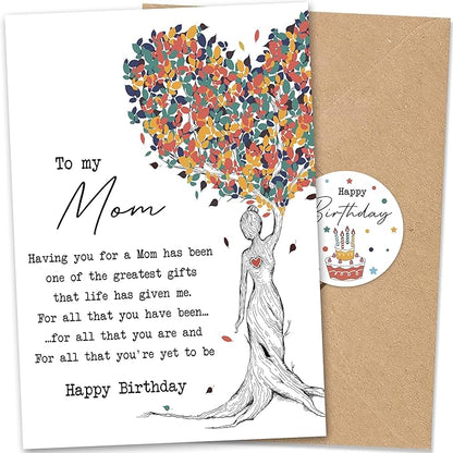 Heartfelt Birthday Card for Mom, Sentimental Birthday Gifts for Mother from Daughter or Son, Ideal Bday Gift for Women Her, Perfect for Mother's Day Anniversary Card, with Envelope & Sticker