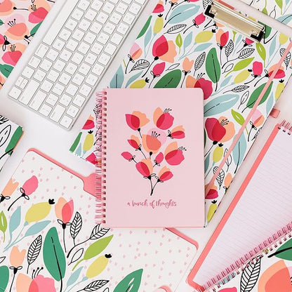 Steel Mill & Co Cute Mini Spiral Notebook, 8.25" x 6.25" Journal with Durable Hardcover and 160 Lined Pages, Pink Poppy