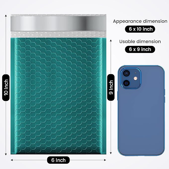 Fuxury Bubble Mailer 6x10 Inch Bubble Mailers 50 Pack Thick Padded Envelopes Usable Size 6x9" Water Resistant Mailers Shipping Envelopes for Small Business Mailing,Bulk Forest Green #0