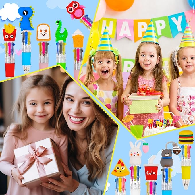 100Pcs Mini Multicolor Pens in One 4-in-1 Cute Pens Bulk for Kids, Ballpoint Pen for Birthdays and Children's Parties, Fun Pens Gifts Assorted Ink Kawaii Pens