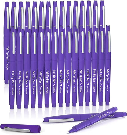 Lelix Felt Tip Pens, 30 Purple Pens, 0.7mm Medium Point Felt Pens, Felt Tip Markers Pens for Journaling, Writing, Note Taking, Planner, Perfect for Art Office and School Supplies