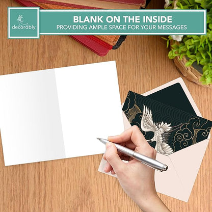 Decorably 24 Pack 4x6in Crane Note Cards with Envelopes and Stickers, 12 Adorable Designs Crane Notecards Envelopes Set, Blank Inside - Baby Shower, Kid's Party, Birthday