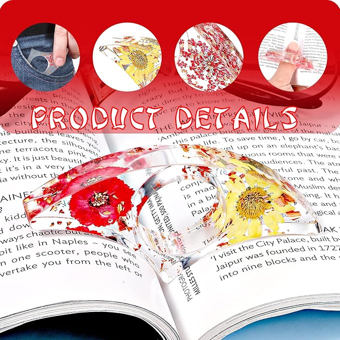 Prasacco 2 Pieces Book Page Holder, Dried Flower Resin Book Holders for Reading Thumb Ring Page Holder Flower Bookmark Reading Accessories for Readers Book Lovers Bookworm Bookmarks (3 PCS Style 2)