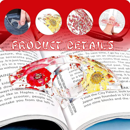 Prasacco 2 Pieces Book Page Holder, Dried Flower Resin Book Holders for Reading Thumb Ring Page Holder Flower Bookmark Reading Accessories for Readers Book Lovers Bookworm Bookmarks (3 PCS Style 2)