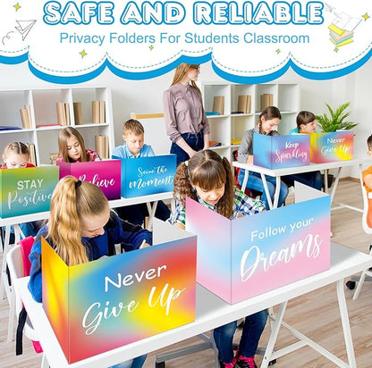 Honoson 24 Pcs Bulk Inspirational Privacy Folders for Students Cardboard Test Privacy Boards Motivational Words Desk Dividers Shield for Classroom School Study Supplies, 6 Styles(Tie Dye)
