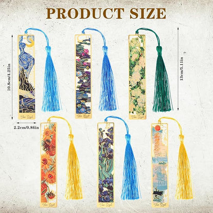 6Pcs Metal Bookmarks with Tassel, Golden Hollow Bookmark Metal Van Gogh Bookmarks Gifts for Book Lovers Writers Readers Teachers Students Men Women