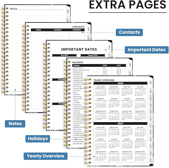 2026 Planner, Weekly and Monthly Planner for Women, January 2026 to December 2026, Pretty Hardcover 2026 Calendar Planner Book with Tabs, Inner Pocket, Spiral Bound, Perfect Office Home School Supplies - 6.3" x 8.5", Celestial