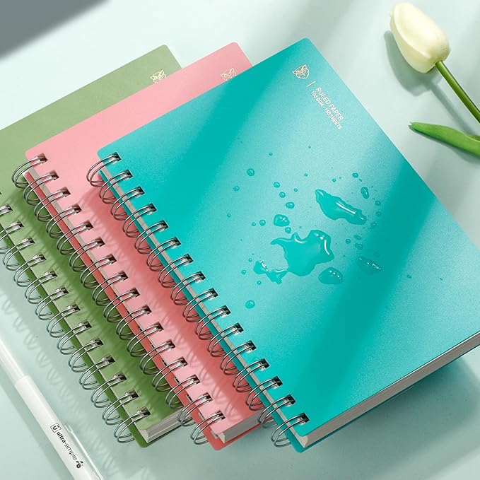 EMSHOI A5 Spiral Notebook College Ruled Lined Journal, Small 5.7" X 8.22", 300 Pages/150 Sheets, 100gsm Thick Paper, Waterproof Hardcover, for Office School Women Men Work Writing Notes-LightBlue