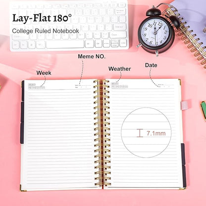 Yoment Hardcover Spiral Notebooks for Work with Pen Leather 5 Subject Notebook College Ruled with Dividers 360 Pages B5 Journals for Women Men Writing, Pink
