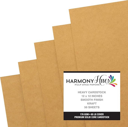 Cardstock 12 x 12 Paper Pack - 65lb Smooth Card Stock for Crafts, Cardmaking, Art Projects - 50 Square Scrapbook Sheets - Double Sided with Solid Core, Kraft