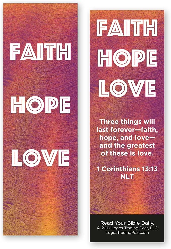 Faith Hope Love, 1 Corinthians 13:13, Bulk Pack of 25 Christian Bookmarks for Kids, Childrens Bible Verse Book Markers, Sunday School Prizes with Memory Verses, Scripture Gifts for Kids & Youth