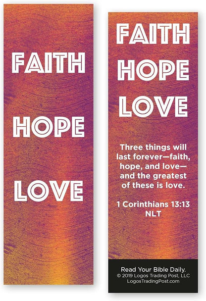 Faith Hope Love, 1 Corinthians 13:13, Bulk Pack of 25 Christian Bookmarks for Kids, Childrens Bible Verse Book Markers, Sunday School Prizes with Memory Verses, Scripture Gifts for Kids & Youth