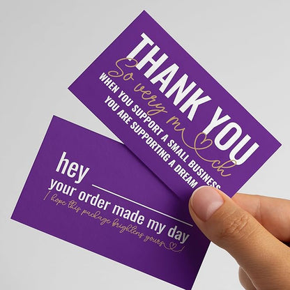 ITZAMNA Thank you for supporting small business cards Customer appreciation note cards Pink Script with Heart Pack of 100 purple