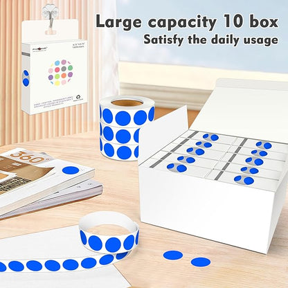 PARLAIM 3/4 Inch Round Permanent Adhesive Color-Code Dot Stickers,10000 Stickers Roll dots Label Dispenser Box Green Circle Stickers Labels 10Rolls (Blue)