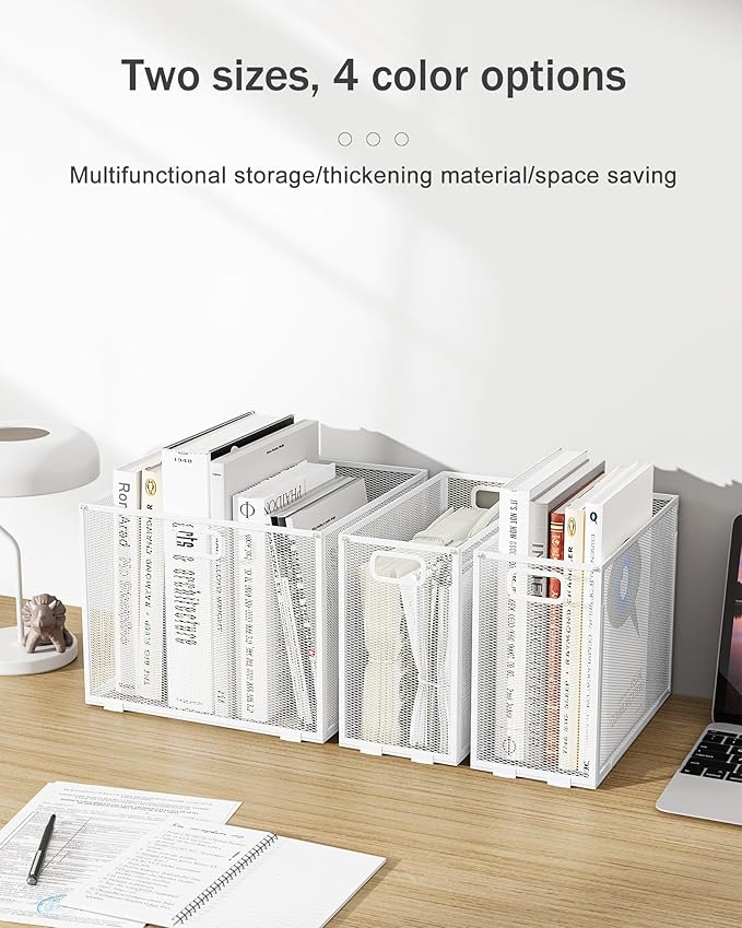 Oterri Hanging File Organizer, Metal File Organizer, Portable Desktop File Organizer for Letter Size Folder, Mesh Hanging File Crate for Office,Folders Not Included(Pure White-Large,1 Pack)