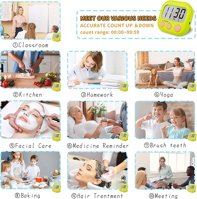 Classroom Timers for Teachers Kids Large Magnetic Digital Timer 24 Pack-Blue Green