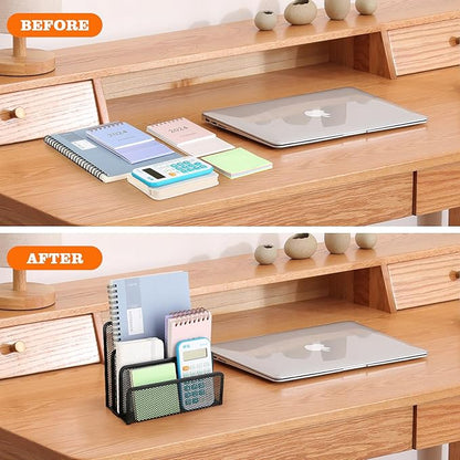 2 Pieces Desk Mail Organizer, Metal Mesh Small File Holders Letter Organizer, Bill/Document/Filing/Folders/Paper Organizer for Desktop (BLACK-2PCS)