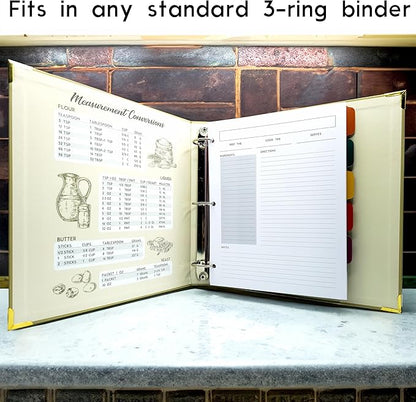 Recipe Card Set, 3-Hole Punched (Set of 30), 8.5 x 11 inch, 200 GSM Insert Card, Letter Size for Saving Recipes