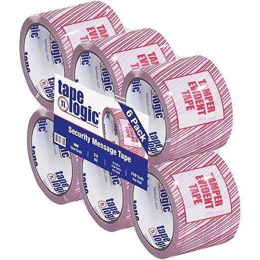 Aviditi Tape Logic, "Tamper Evident" Printed Security Packing Tape, 3 Inch x 110 Yards, 2.5 Mil Thick, for Identification of Tampered Packages (6 Rolls)