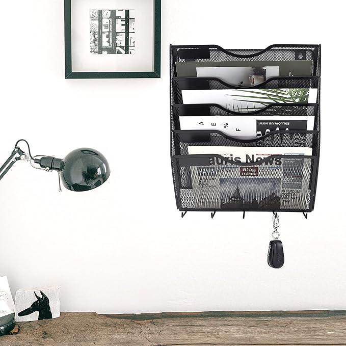 EASEPRES 5 Pocket Hanging File Organizer with Hooks, Black