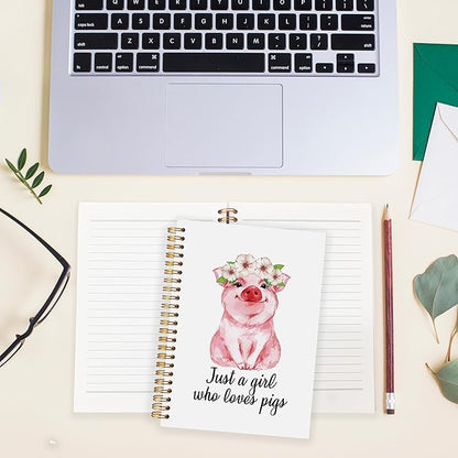 BearCake Pig Spiral Notebooks for Women,Preppy Aesthetic Notebook,Diary or Journal for School,Work,or Journaling,Just a Girl Who Loves Pigs,Cute pig Coquette Pink Hardcover Spiral Notebook 5.5x8.3
