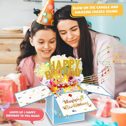 Tnvee 8TH Birthday Cards with Lights Music, 3D Pop Up Singing Happy Birthday Greeting Cards Gifts Ideal for 8 Year Old Kids Boy Girl