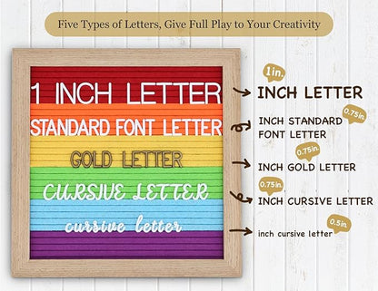 Changeable Felt Letter Board with Letters, Pre Cut & Sorted 725 Letters, Rainbow Decor, 10x10 Inch Message Board, Classroom Decor Farmhouse Wall Decor Sign Board, Pride Decorations for Office