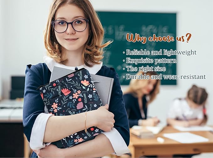 Book Sleeve Book Covers Book Protector Floral Printed with Zipper Washable Fabric for Teen Adult Book Lover Teacher Student(Medium,11 X 8.7 Inch)