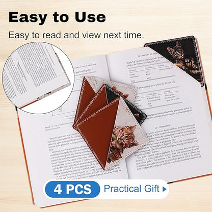 4 Pieces Leather Bookmarks, Cute Book Accessories for Reading Lovers, Page Markers for Women Men Kids Students Teachers Retirement Birthday Gift (Cute Cat)