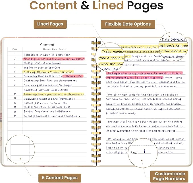 Lined Spiral Journal Notebook for Women, Pretty A5 College Ruled Hardcover Notebook for Work & Note Taking, Cute Aesthetic Journal for Writing, 140 Pages, Landscape