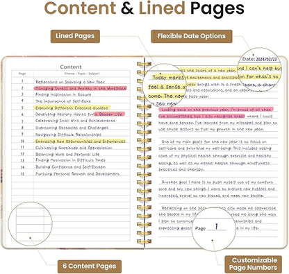 Lined Spiral Journal Notebook for Women, Pretty A5 College Ruled Hardcover Notebook for Work & Note Taking, Cute Aesthetic Journal for Writing, 140 Pages, Landscape