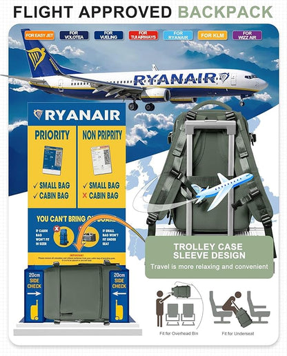 SEAFEW Carry on Travel Backpack for Men Women, Water Resistant Laptop Backpack Personal Item Luggage Daypack for Airplanes, Weekender Overnight Backpack with Shoe Compartment, Mochila de Viaje, Green