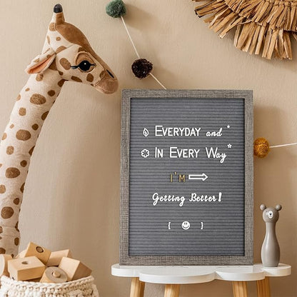 Felt Letter Board 12x16 Inch Rustic Wood Frame,Pre Cut & Sorted 725 Letters with Stand, Dark Grey Changeable Letter Boards Message Board Sign, Classroom Decor Farmhouse Wall Decor Sign Board