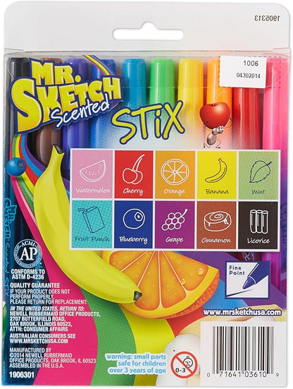 Mr. Sketch Scented Stix Markers, Fine Tip Marker, Assorted Colors, 10 Count