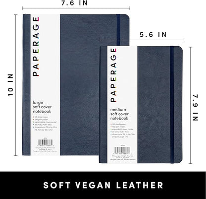 PAPERAGE Softcover Lined Journal Notebook (Navy), 160 Pages, Medium College Ruled Notebook, 5.6 inches x 7.9 inches - 100 GSM Thick Premium Paper, Soft Vegan Leather Journal for Home, Work & School
