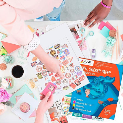 Printable Vinyl Sticker Paper - Waterproof Decal Paper for Inkjet Printer - 30 Self-Adhesive Sheets - Glossy White - Standard Letter Size 8.5"x11"