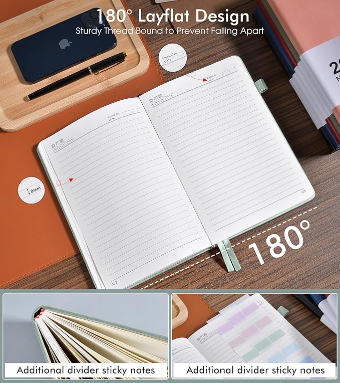 Lined Journal Notebook for Men Women, 200 Numbered Pages Leather Hardcover Journal with Pen, A5 Journaling Notebooks, Thick Paper College Ruled Journals for Writing Work Business 5.75'' X 8.38'' Green