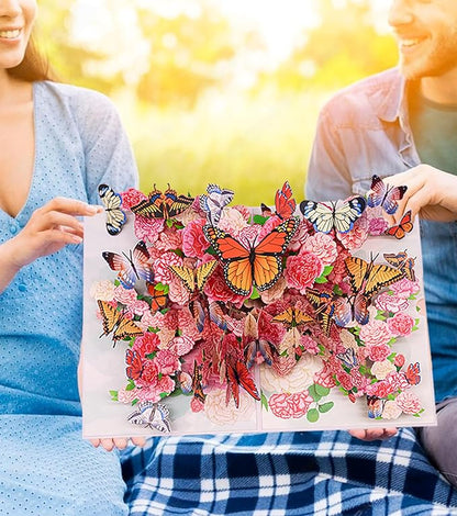 Butterfly Flower Pop Up Card, 3D Butterflies Flowers Garden Anniversary Valentine's Day Popup Cards, Thank You, Happy Birthday Greeting Card for Mom, for Wife, for Daughter, for Sister