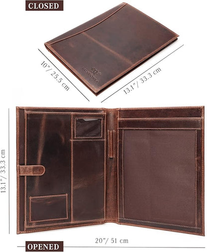 Leather Portfolio Binder, Professional Organizer Padfolio – Resume Folder, Business Card & Document Holder, Portfolios for Men & Women, Office & Business Supplies by Luxeoria | (Medium - Brown)