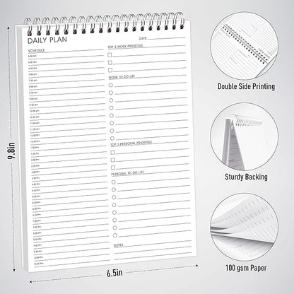 Hourly Schedule Planner To Do List Notepad Daily Planner 52 Double-Sided Sheets Notebook, 6.5" x 9.8",17 Hours for Organizing Work & Personal Life