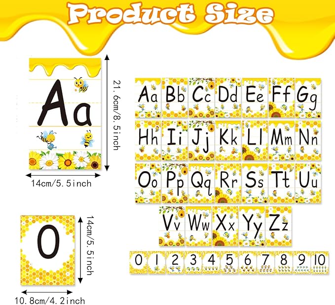 Alphabet Letters for Wall - Bee Themed ABC Poster Classroom Wall Alphabet Preschool English Poster Kindergarten Elementary Classroom Wall Decor Nursery Home School Supplies